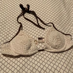 Victoria’s Secret white lace bikini top w/ leather